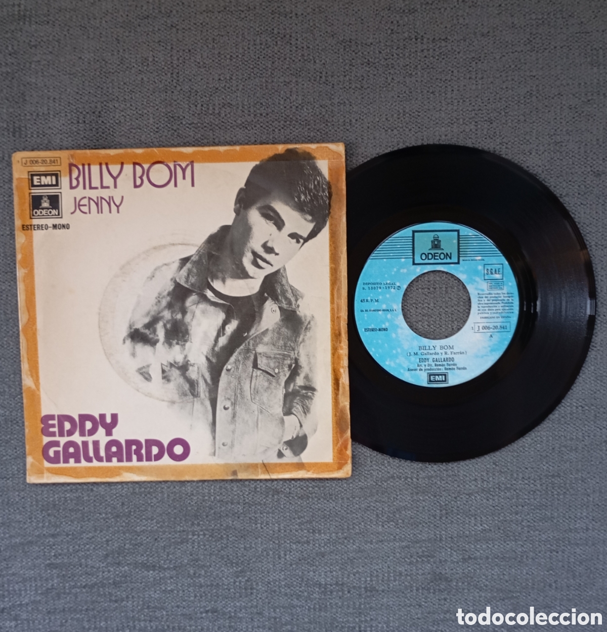 Discos de vinilo: Eddy Gallardo. Billy Bom/ Jenny. Single 7&rdquo;, a&ntilde;o 1972. - Foto 1