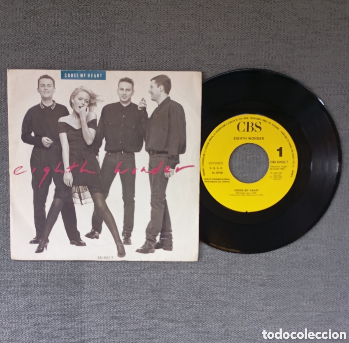 Discos de vinil: Eighth Wonder. Cross My Heart. Single 7&rdquo; PROMO, a una sola cara, a&ntilde;o 1988.