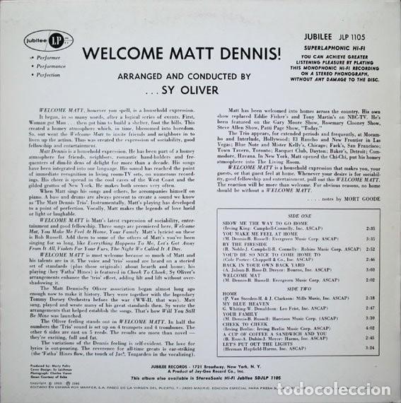Discos de vinilo: Matt Dennis &ndash; Welcome Matt - Foto 2