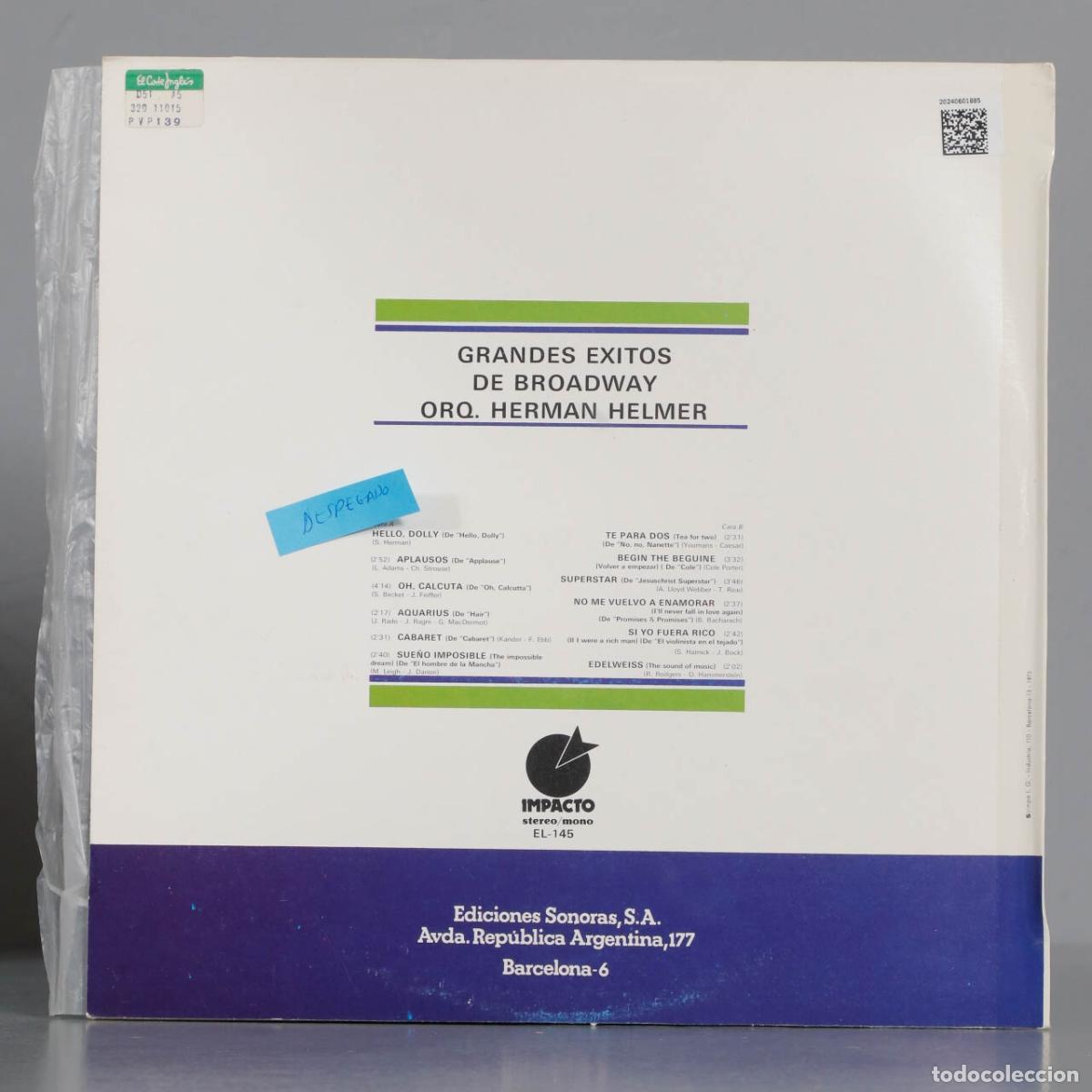 Discos de vinilo: LP. Orquesta Herman Helmer &ndash; Grandes Exitos De Broadway - Foto 2