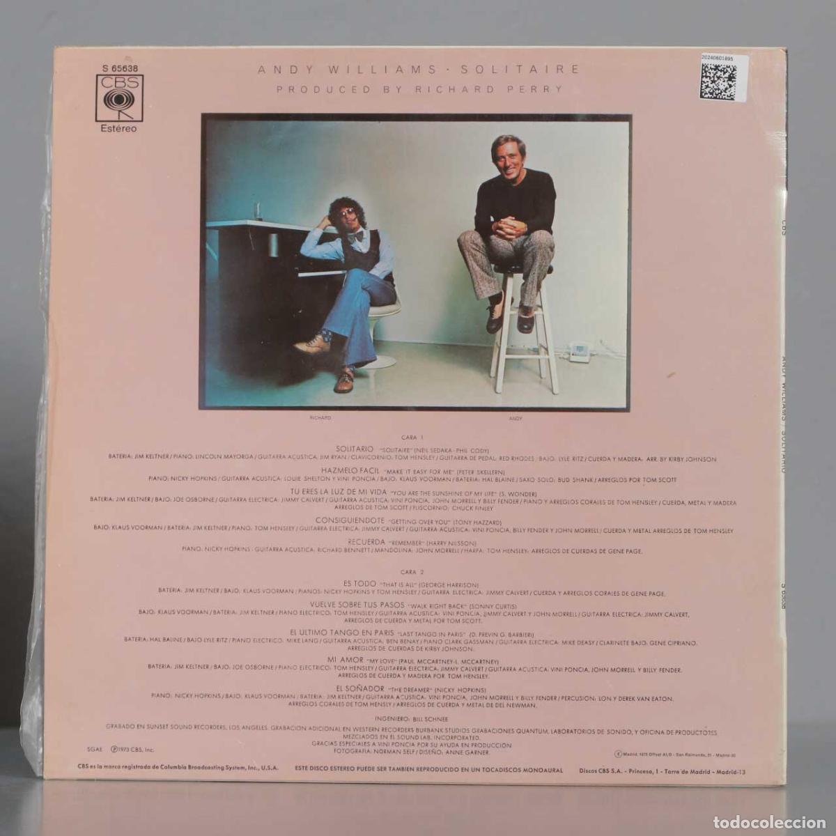 Discos de vinilo: LP. Andy Williams &ndash; Solitaire - Foto 2