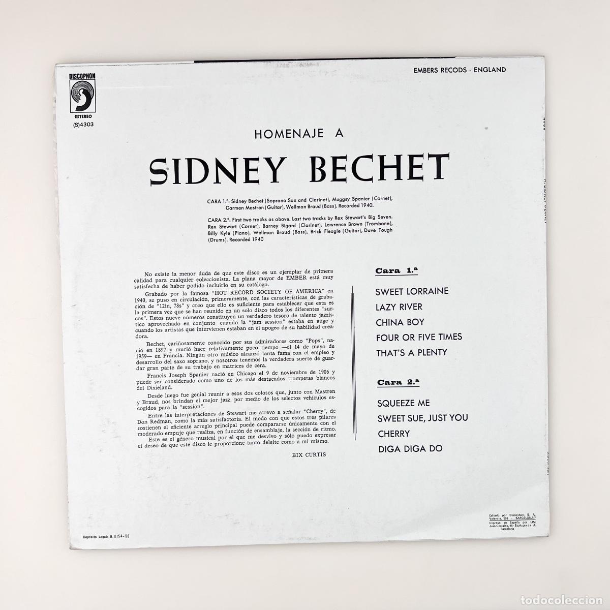 Discos de vinilo: LP. Sidney Bechet. Un Homenaje A Sidney Bechet (VG+/VG+) - Foto 2