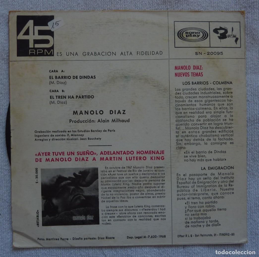 Discos de vinilo: MANOLO DIAZ // EL BARRIO DE DINDAS // 1968 // SINGLE - Foto 2
