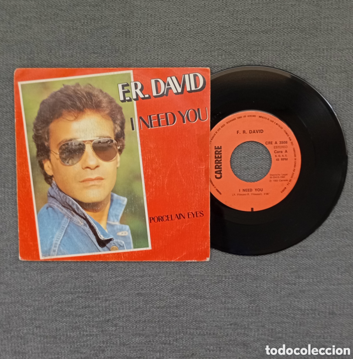 Dischi in vinile: F.R. David. I Need You/ Porcelain Eyes. Single 7&rdquo;, a&ntilde;o 1983.