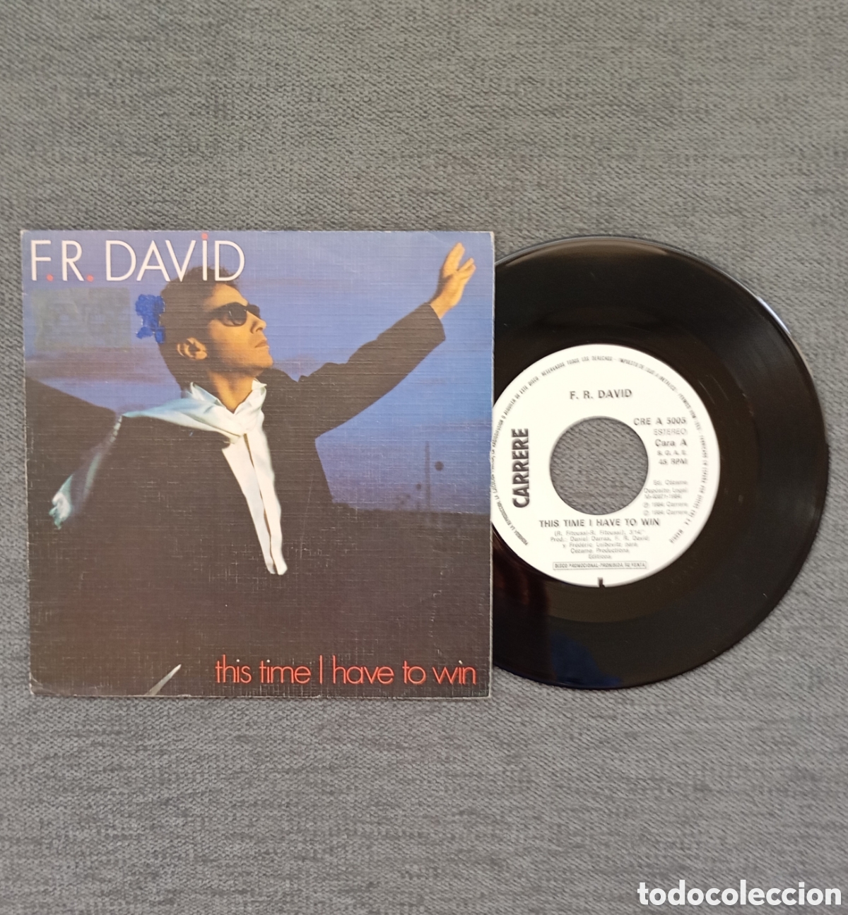 Dischi in vinile: F.R. David. This Time I Have To Win. Single 7&rdquo; PROMO, a una sola cara, a&ntilde;o 1984.