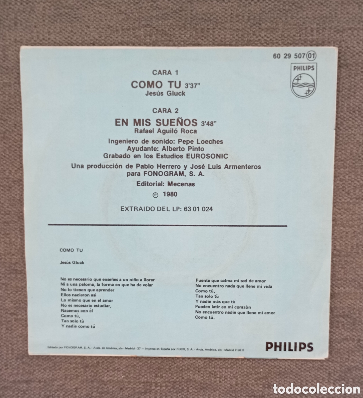 Discos de vinilo: Falcons. Como Tu/ En Mis Sue&ntilde;os. Single 7&rdquo;, a&ntilde;o 1980. - Foto 2