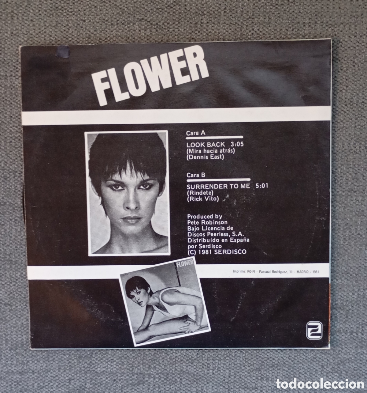 Discos de vinilo: Flower. Look Back/ Surrender To Me. Single 7&rdquo;, a&ntilde;o 1981. - Foto 2
