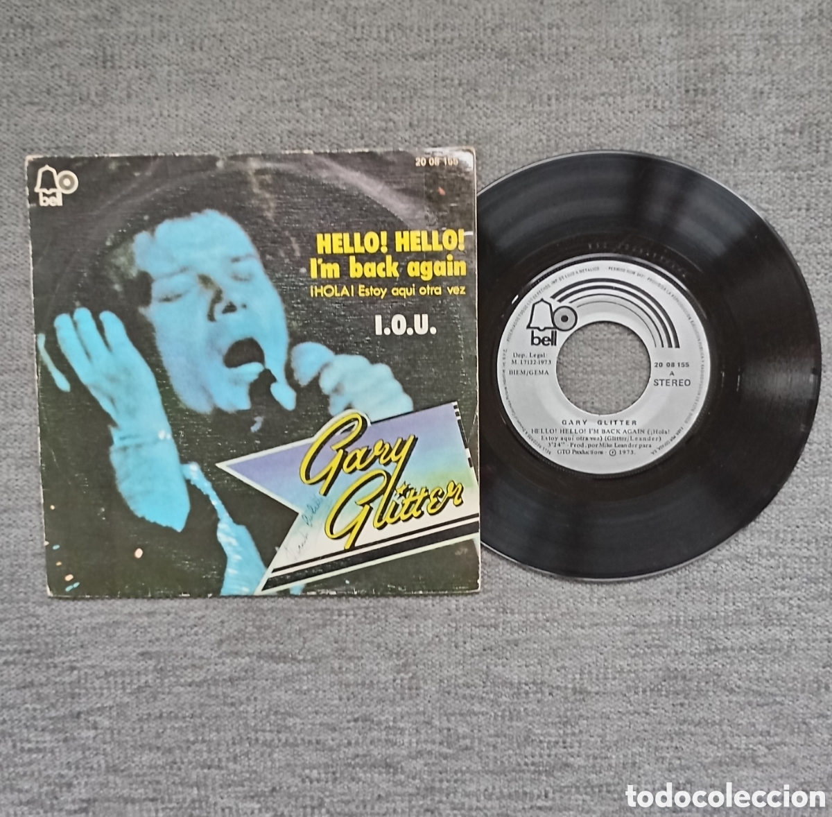 Discos de vinilo: Gary Glitter. Hello Hello! Im Back Again/ I.O.U. Single 7&rdquo;, a&ntilde;o 1973. - Foto 1