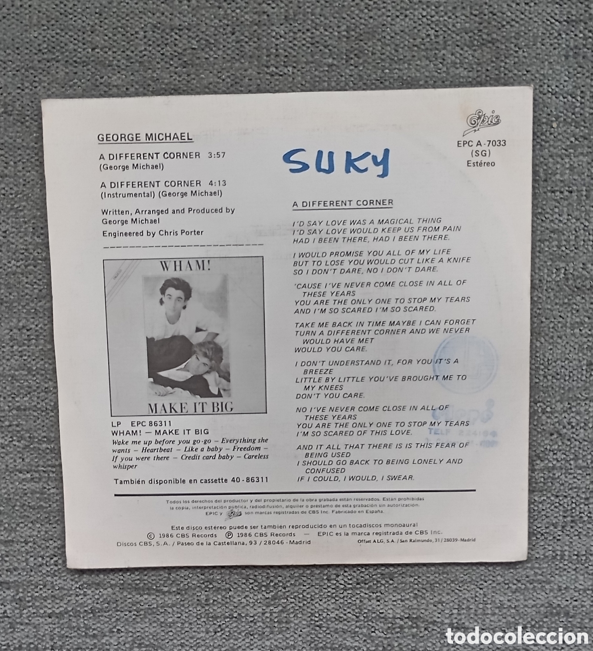 Discos de vinilo: George Michael. A Different Corner/ A Different Corner instrumental. Single 7&rdquo;, a&ntilde;o 1986. - Foto 2