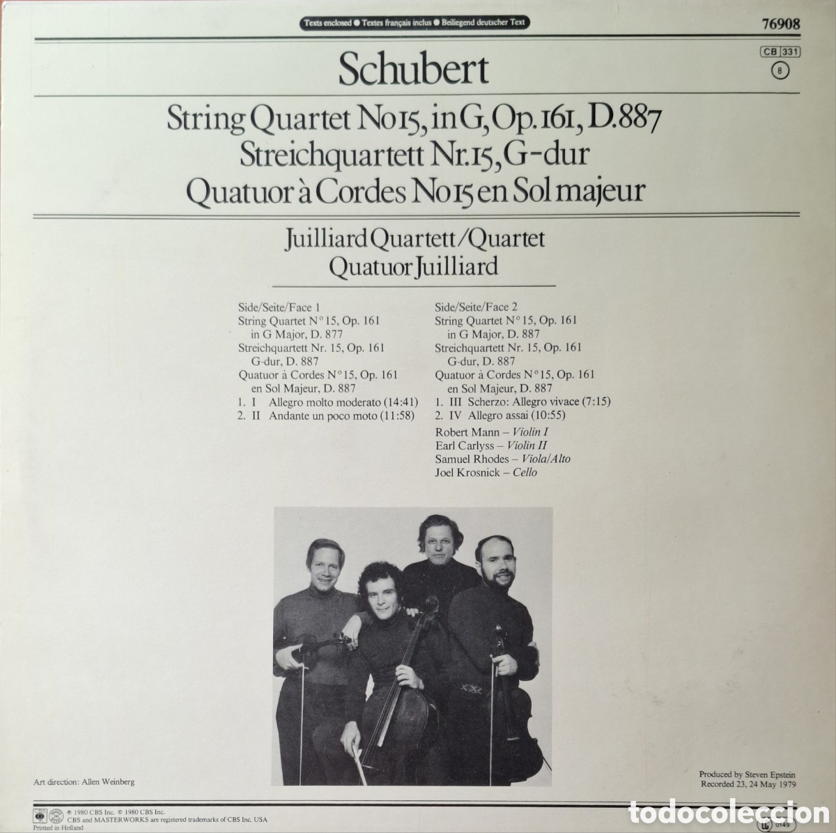 Discos de vinilo: Schubert: Quartet N.15, OP. 161, D.887. - Foto 2