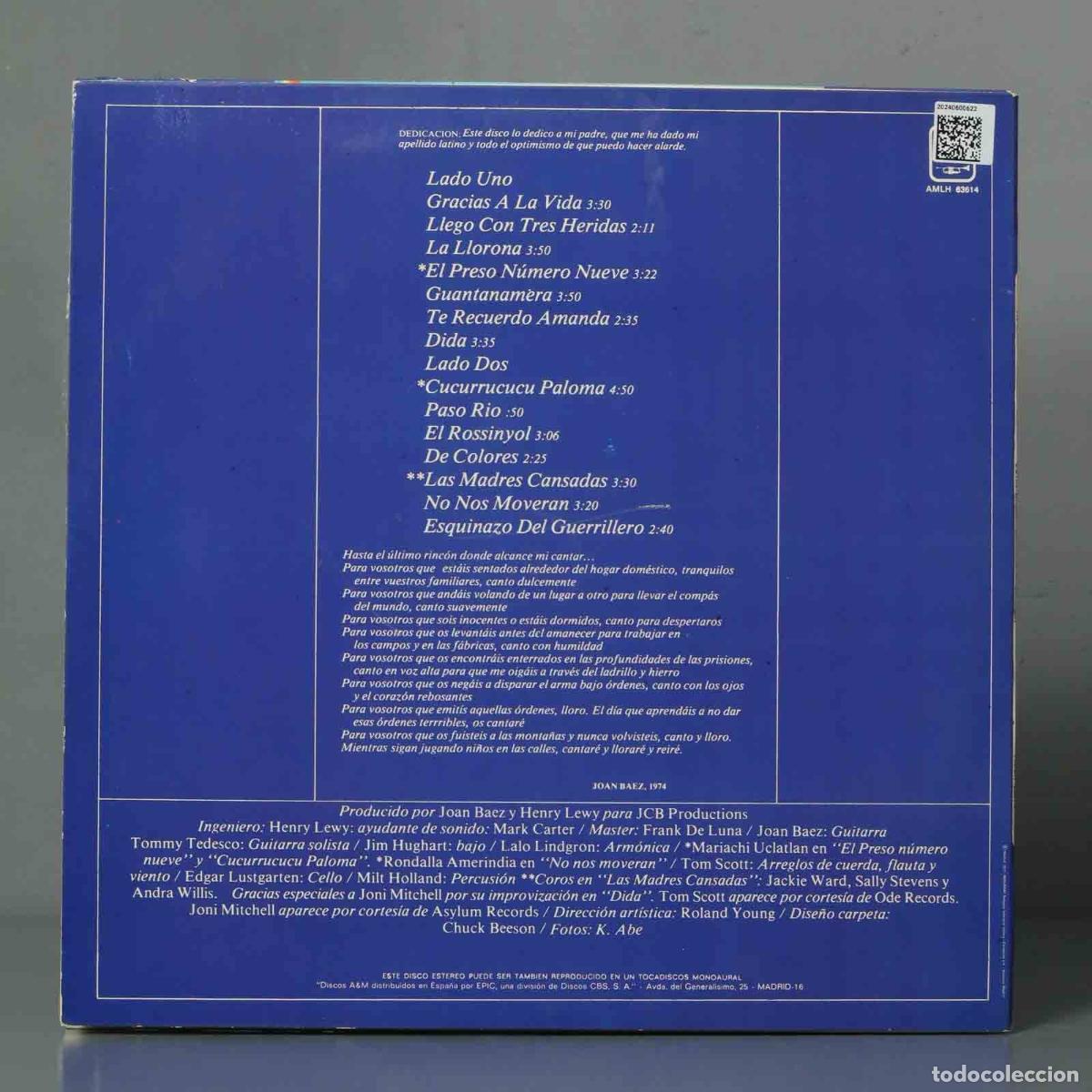 Discos de vinilo: LP. JOAN BAEZ. GRACIAS A LA VIDA - Foto 2
