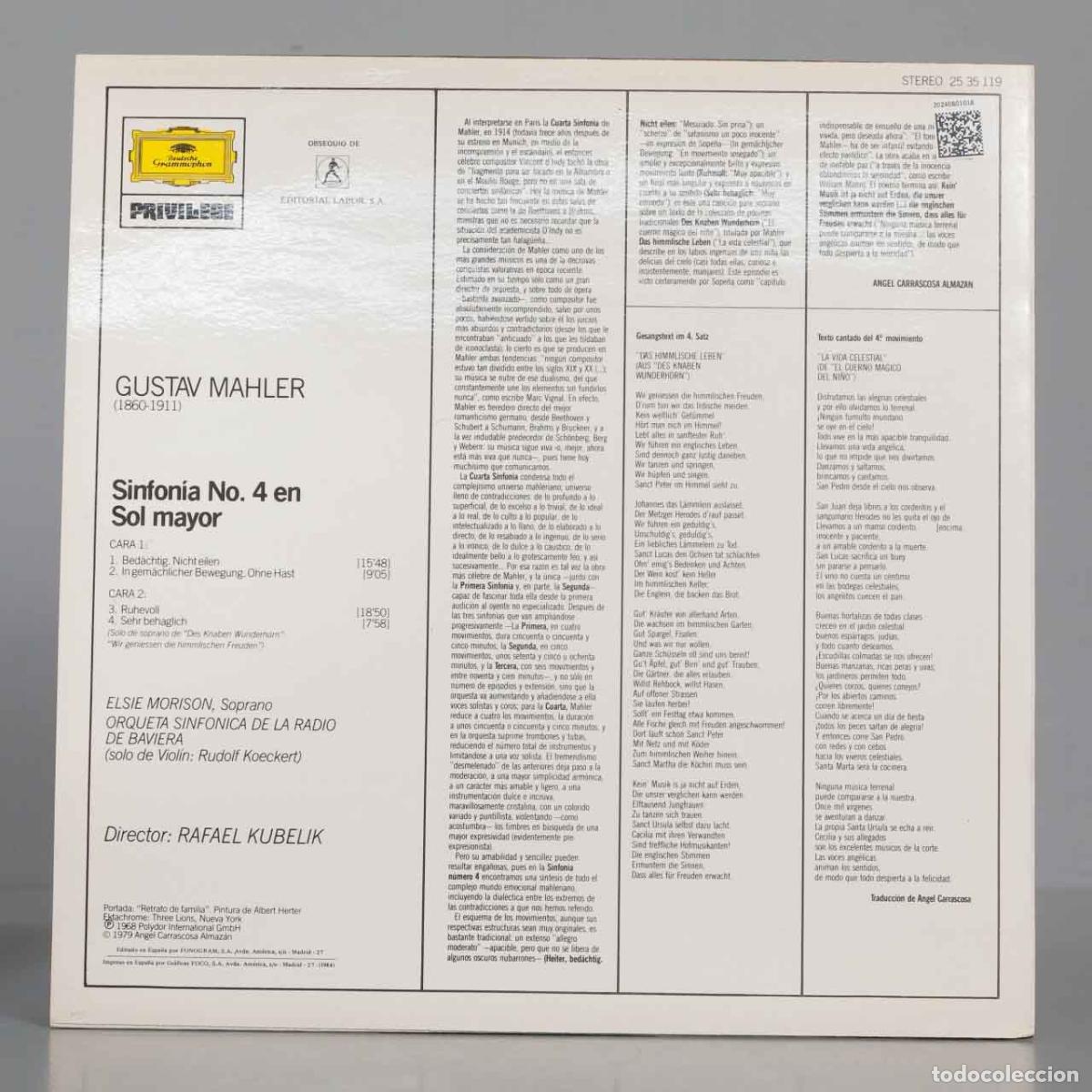 Discos de vinilo: LP. Kubelik &ndash; Symphony No. 4. MAHLER - Foto 2