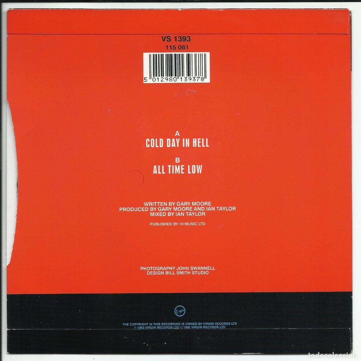 Discos de vinilo: Gary Moore.- Cold Day In Hell Single Virgin &lrm; VS 1393 UK 1992 - Foto 2