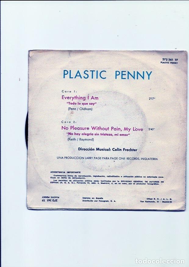 Discos de vinilo: PLASTIC PENNY. Everything I am (vinilo single 1968) - Foto 2