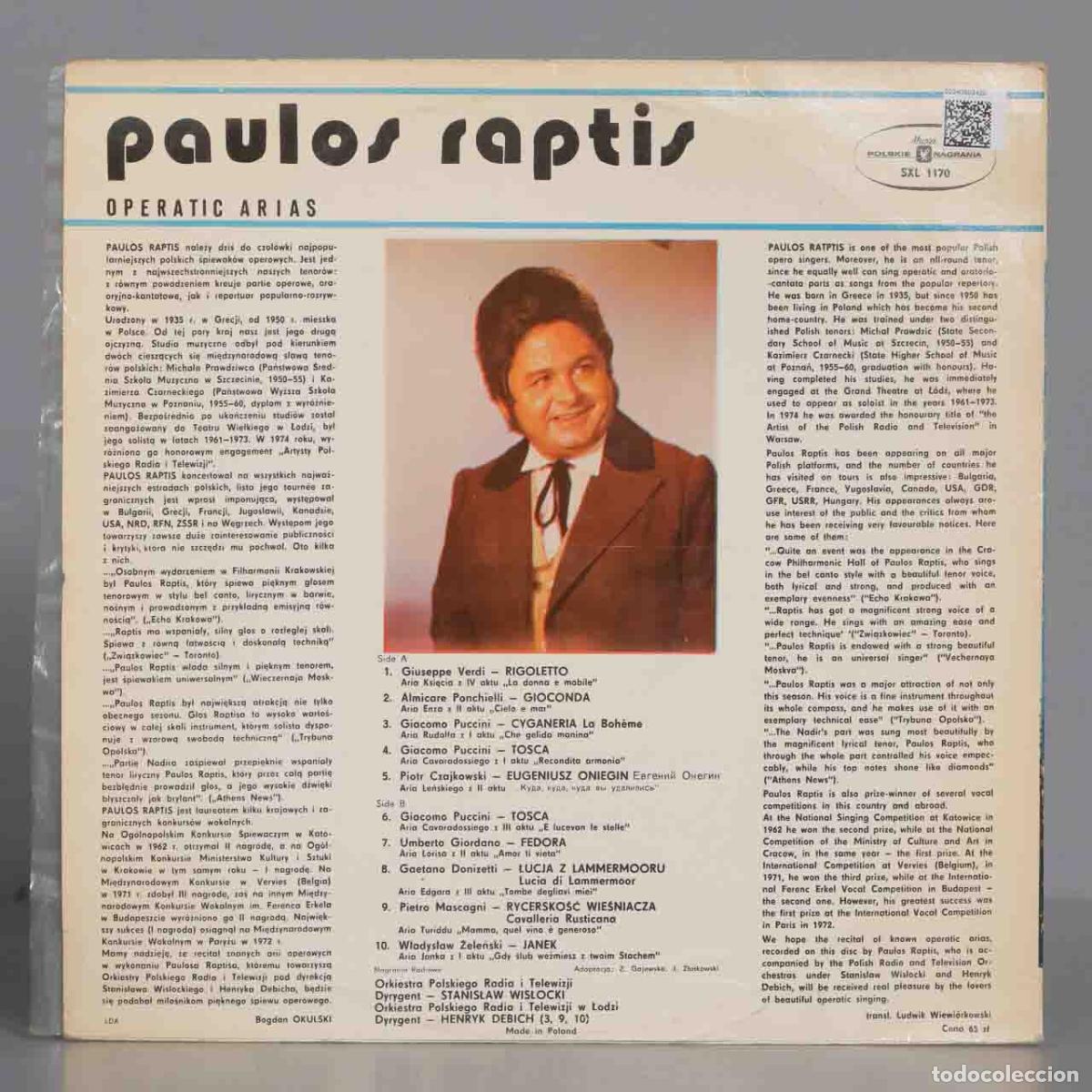Discos de vinilo: LP. Paulos Raptis &ndash; Operatic Arias - Foto 2