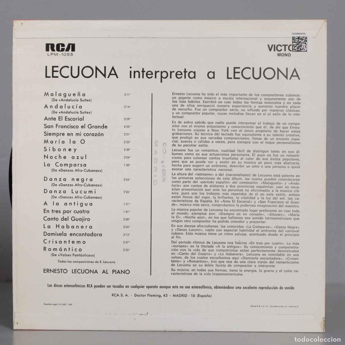 Discos de vinilo: LP. Lecuona &ndash; Lecuona Interpreta a Lecuona - Foto 2