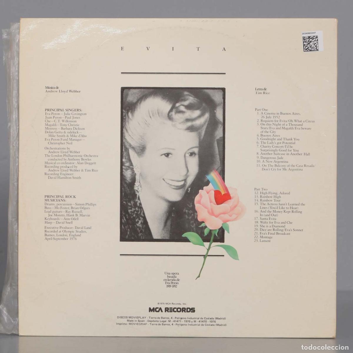 Discos de vinilo: LP. Andrew Lloyd Webber And Tim Rice &ndash; Evita - Foto 2