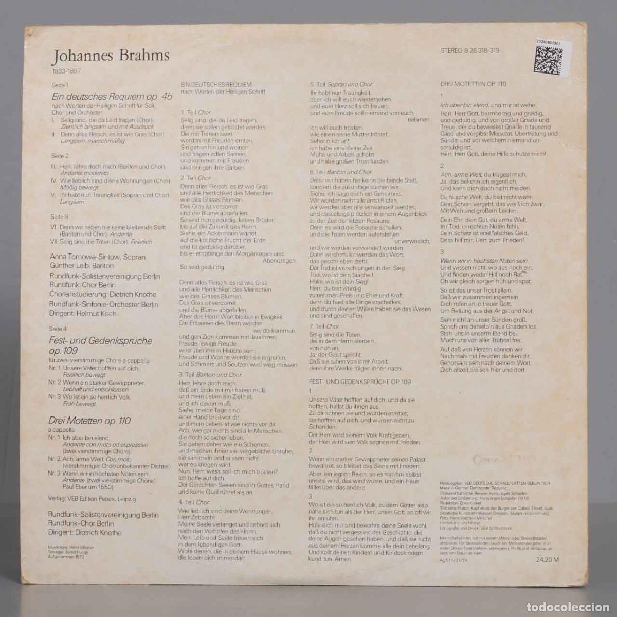 Discos de vinilo: LP. BRAHMS. OP 45 109 110. KOCH - Foto 2