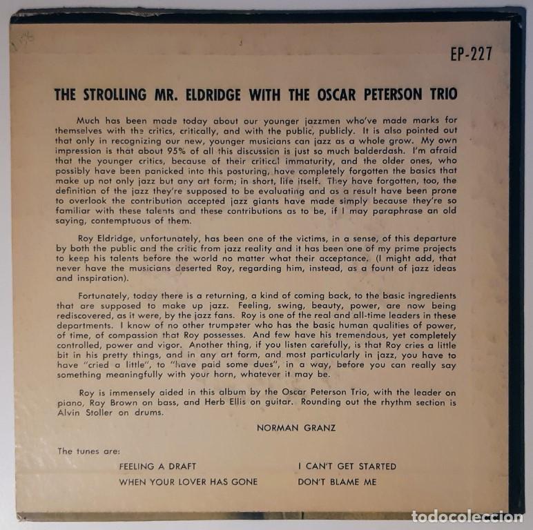 Discos de vinilo: The Strolling Mr Eldridge. Feeling A Draft/ When Your Lover Has Gone/ I Cant Get Started. Clef 1954 - Foto 2