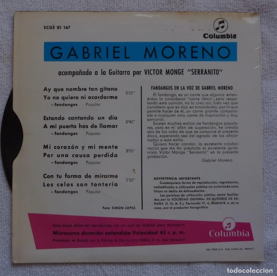 Discos de vinilo: GABRIEL MORENO // AY QUE NOMBRE TAN GITANO+3 // 1966 // EP - Foto 2
