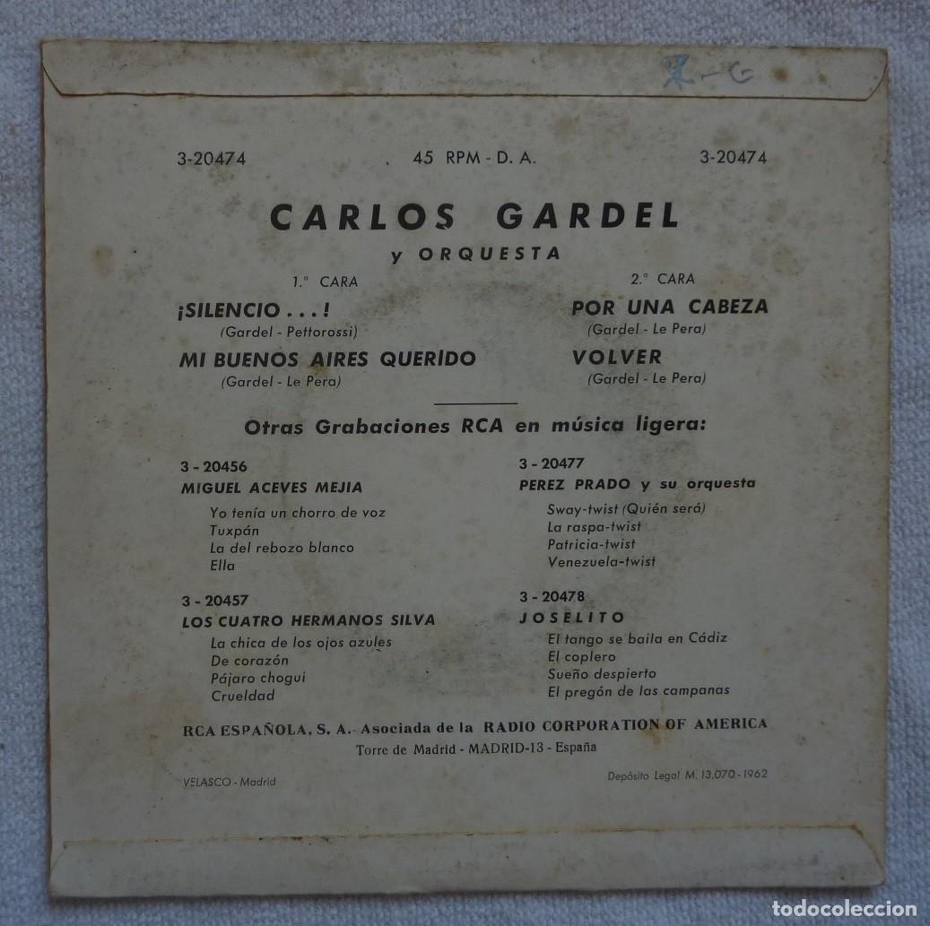 Discos de vinilo: CARLOS GARDEL // SILENCIO+3 // 1962 // EP - Foto 2