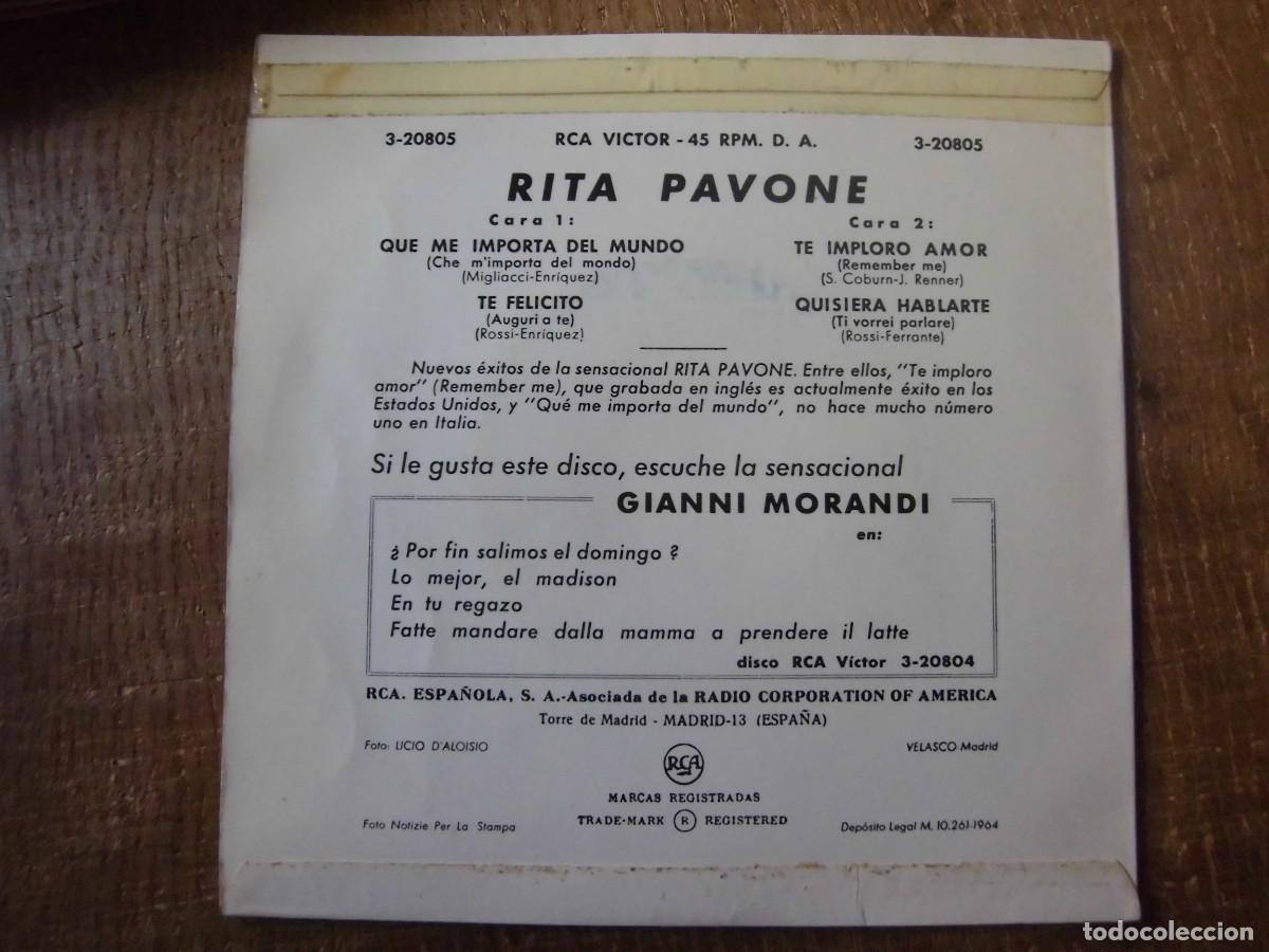 Discos de vinilo: SINGLE VINILO 45 RPM RITA PAVONE - Foto 2