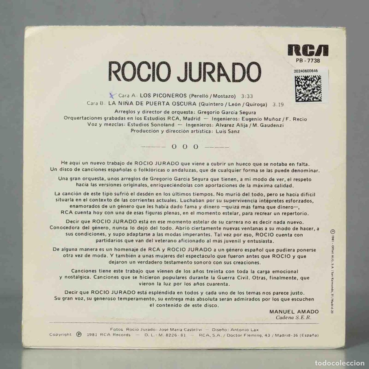 Discos de vinilo: SINGLE. Rocio Jurado &ndash; Canciones De Espa&ntilde;a - Foto 2
