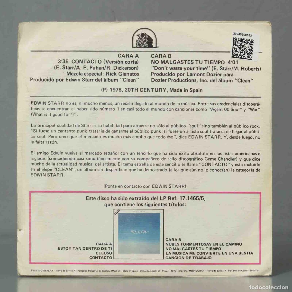 Discos de vinilo: SINGLE. Edwin Starr &ndash; Contacto - Foto 2