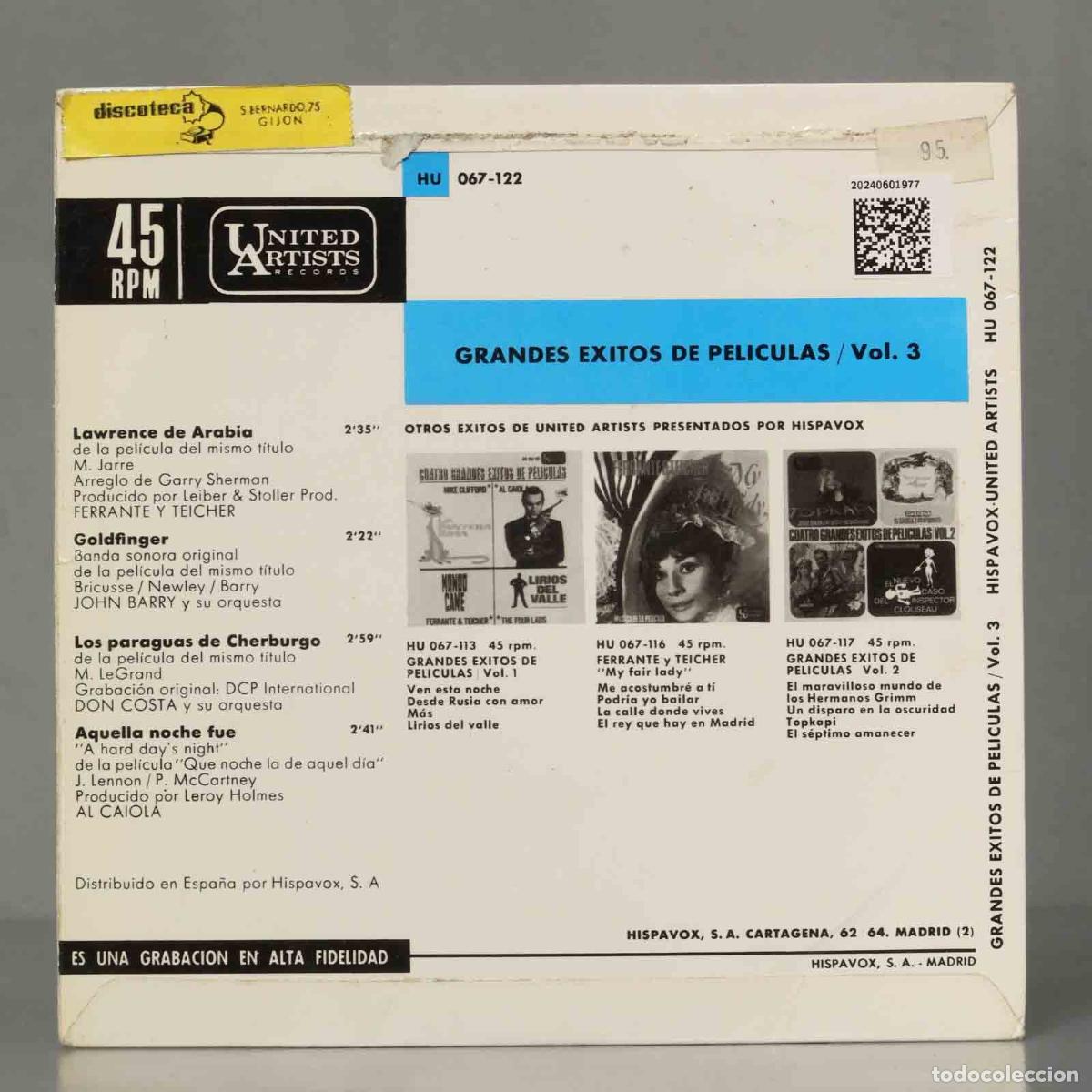 Discos de vinilo: EP. Cuatro Grandes Exitos De Pel&iacute;culas Vol. 3 - Foto 2