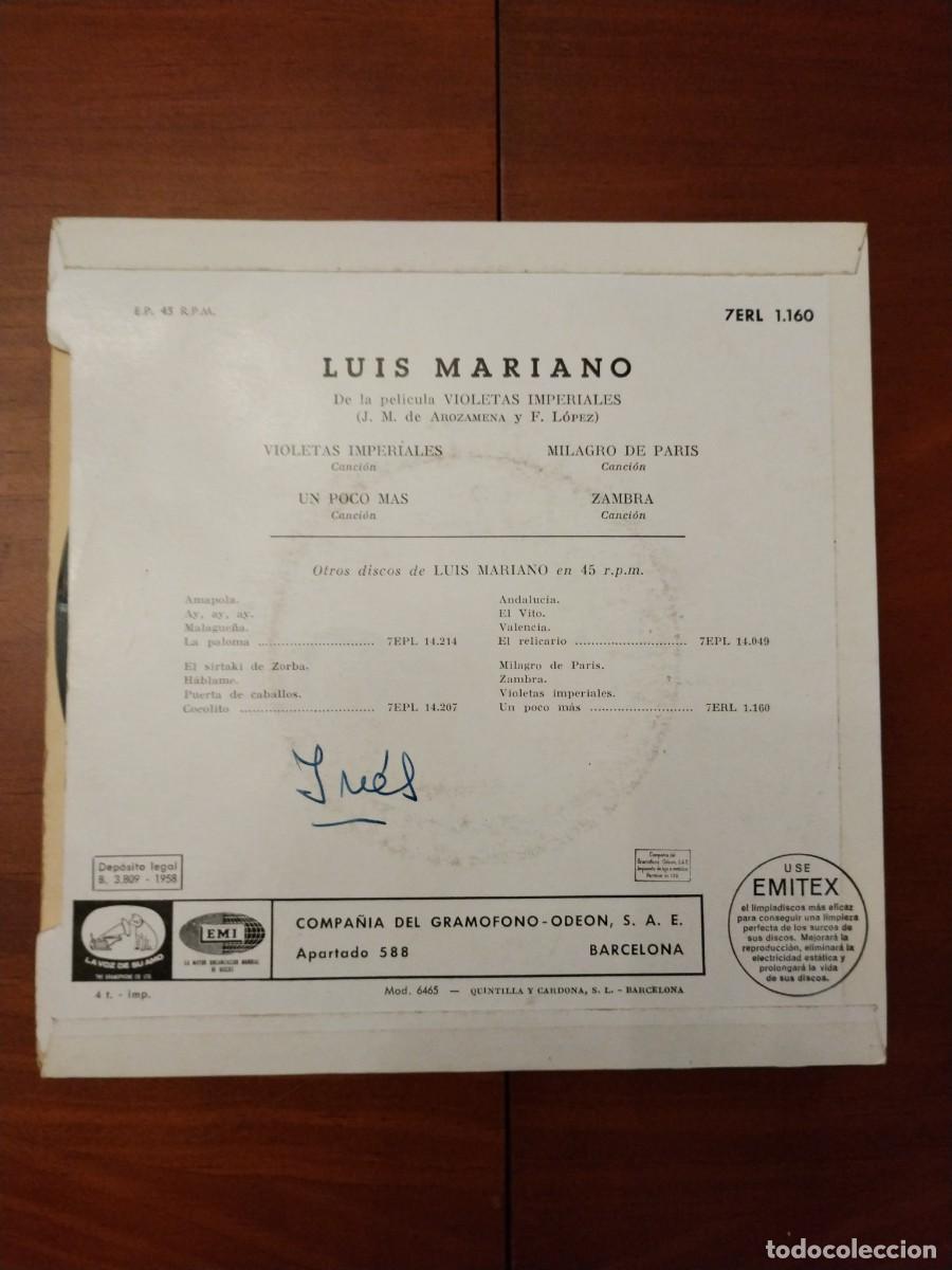 Discos de vinilo: Luis Mariano, Violetas imperiales. EMI ODE&Oacute;N - Foto 2