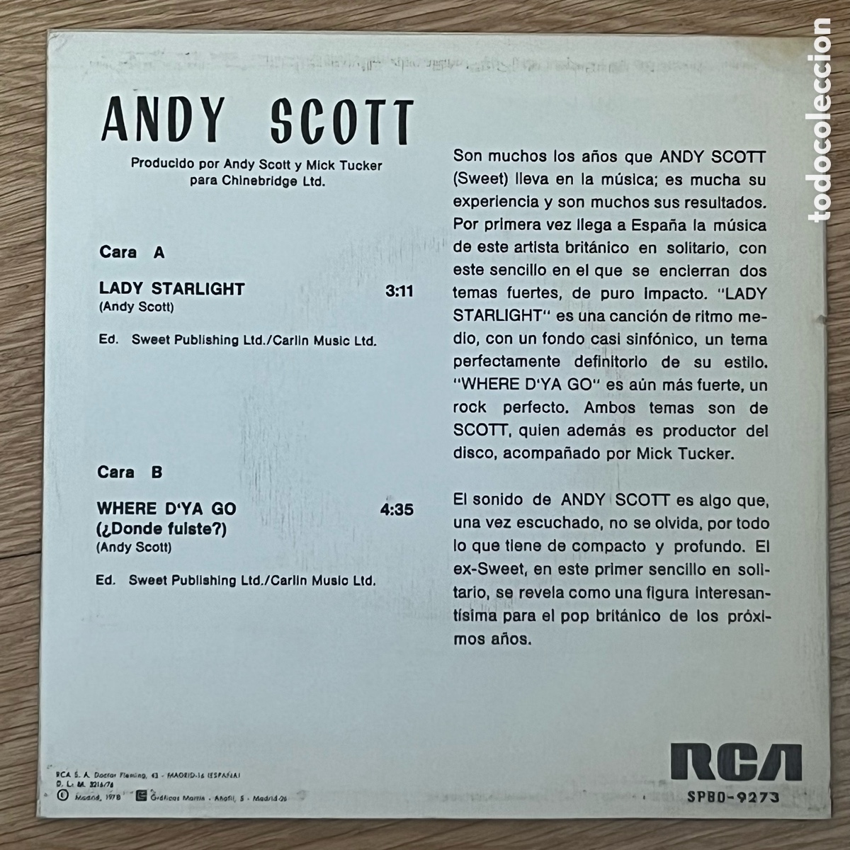 Discos de vinilo: Andy Scott - Lady Starlight - single - Foto 2