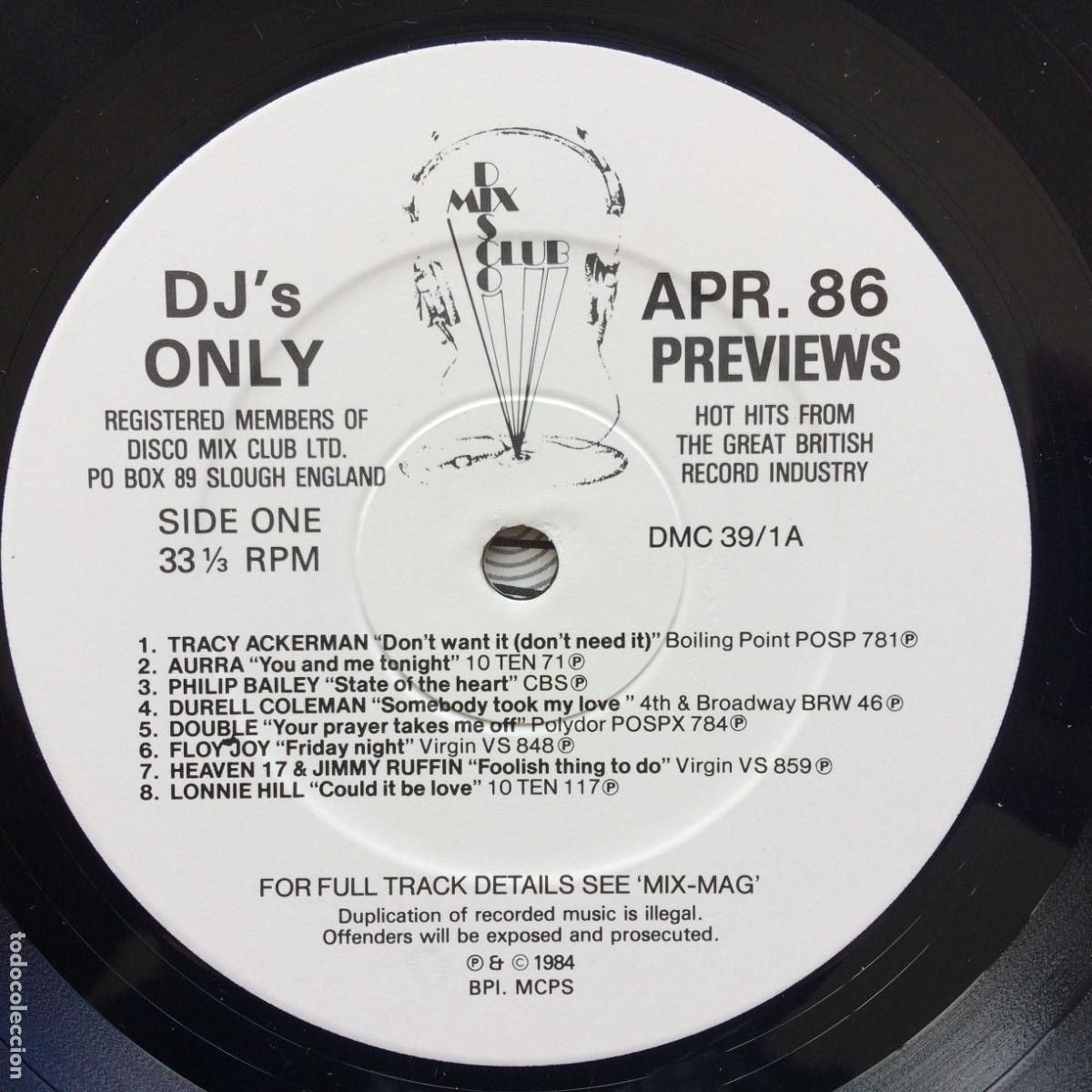 Discos de vinilo: Various &lrm;&ndash; April 86 Previews UK 1986 DMC - Foto 3