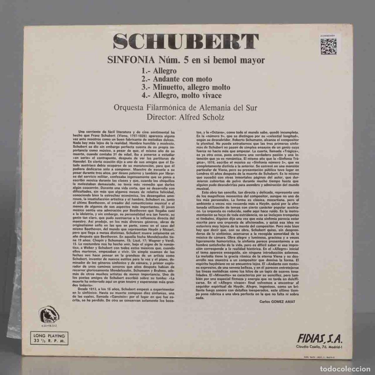 Discos de vinilo: LP. SINFONIA 5. SCHUBERT. SCHOLZ - Foto 2