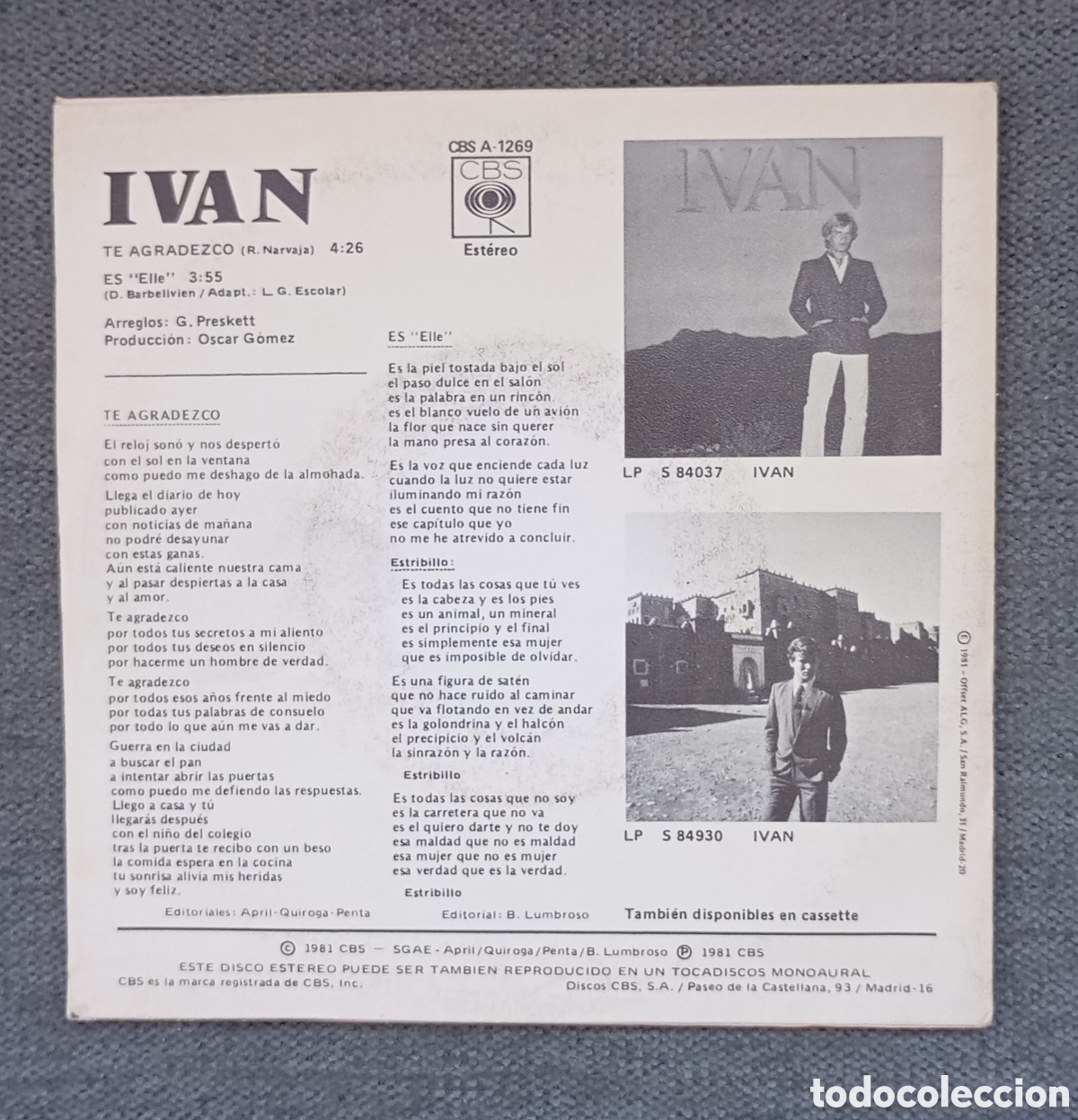 Discos de vinilo: Iv&aacute;n. Te Agradezco/ Es. Single 7&rdquo; PROMO, a&ntilde;o 1982. - Foto 2