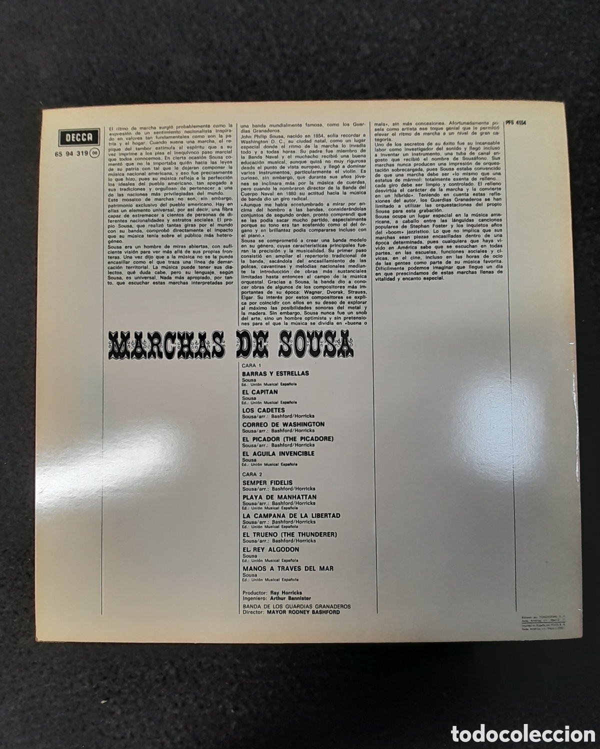 Discos de vinilo: LP-123. LP DISCO DE VINILO. MARCHAS DE SOUSA. DECCA. - Foto 2