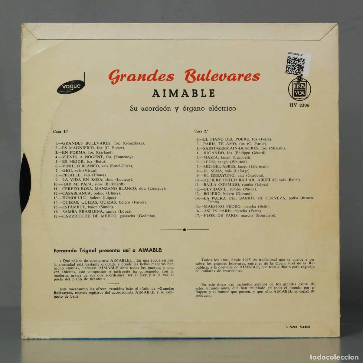 Discos de vinilo: LP. Aimable &ndash; Grandes Bulevares - Foto 2
