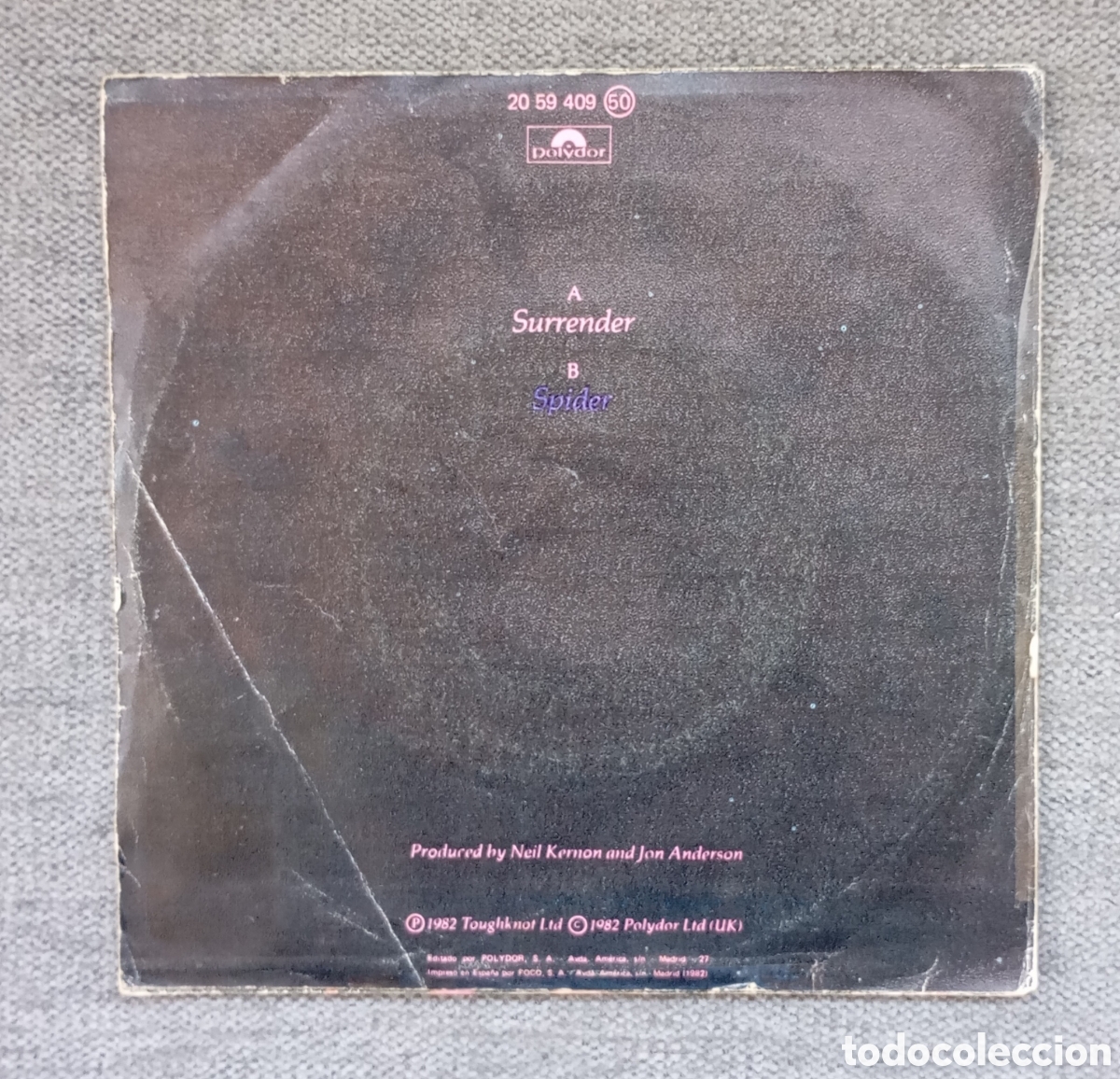 Discos de vinilo: Jon Anderson. Surrender/ Spider. Single 7&rdquo;, a&ntilde;o 1982. - Foto 2