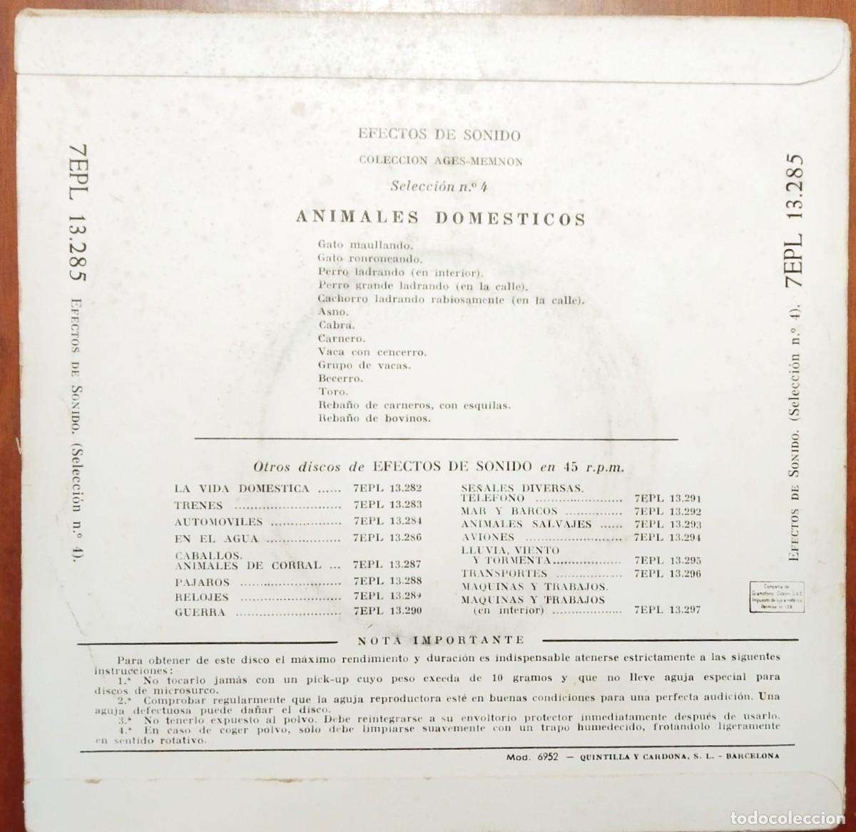 Discos de vinilo: SINGLE EFECTOS DE SONIDOANIMALES DOM&Eacute;STICOS - Foto 4