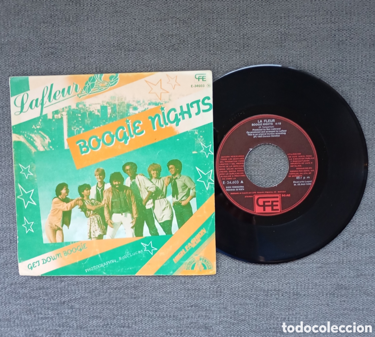 Discos de vinilo: Lafleur. Boogie Nights/ Get Down Boogie. Single 7&rdquo;, a&ntilde;o 1983. - Foto 1