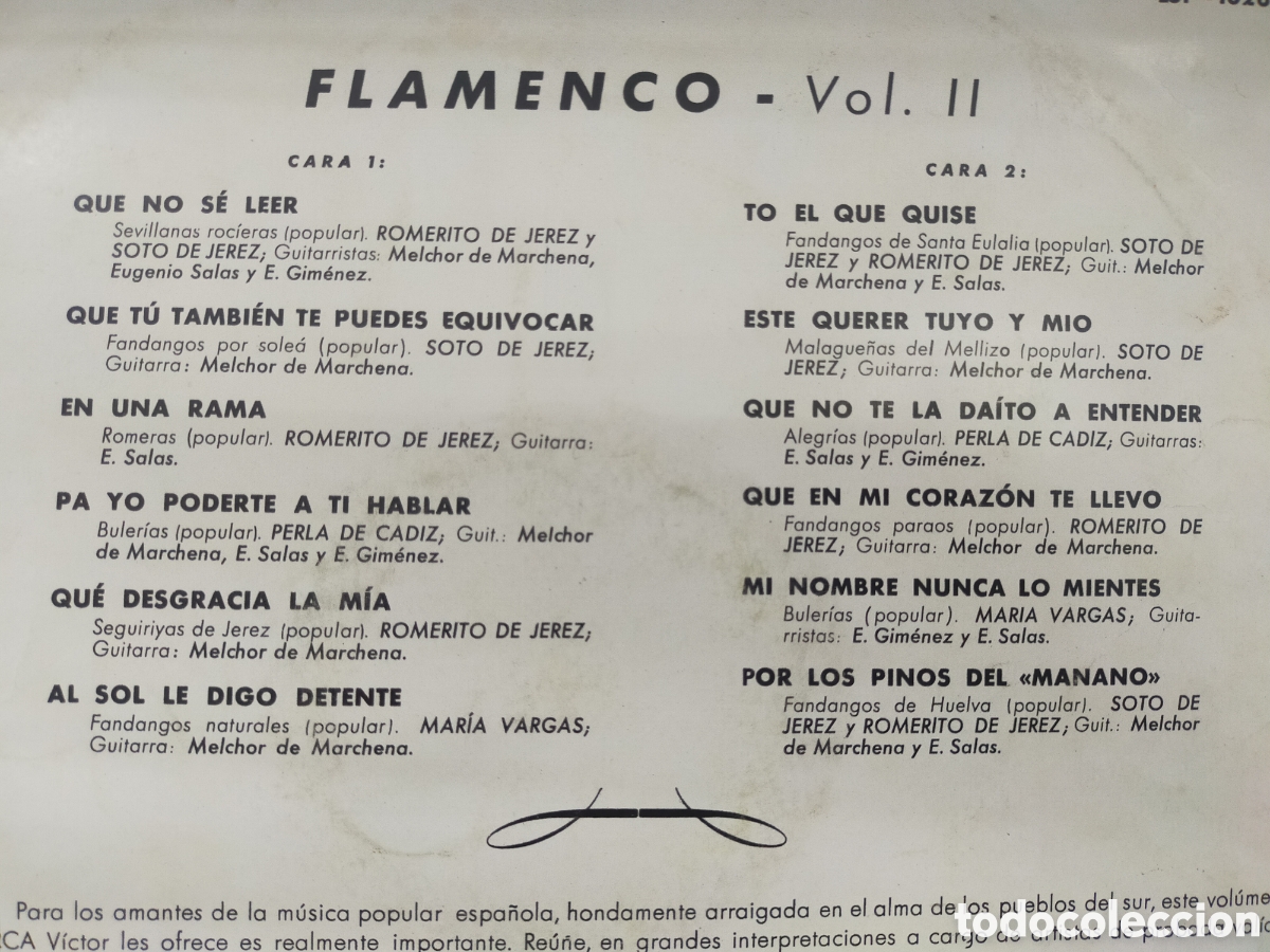 Discos de vinilo: Flamenco vol. II LP 1964 - Foto 3