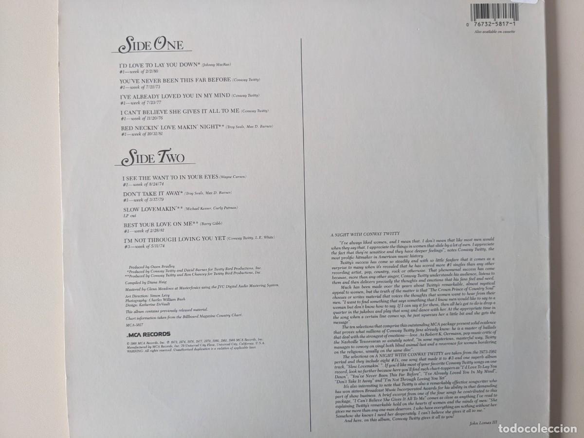 Discos de vinilo: L509 LP VINILO CONWAY TWITTY - A NIGHT WITH - Foto 2