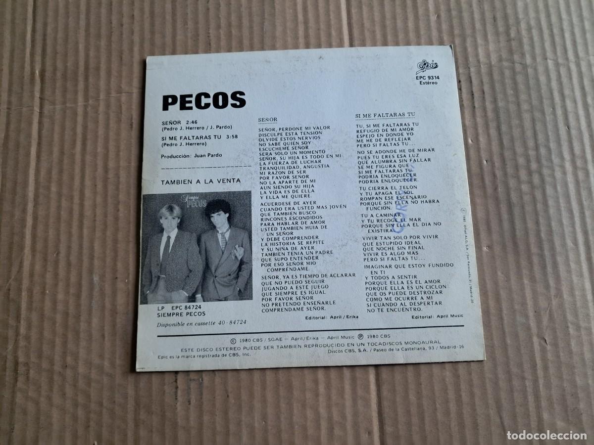 Discos de vinilo: PECOS - SE&Ntilde;OR SINGLE 1980 - Foto 3