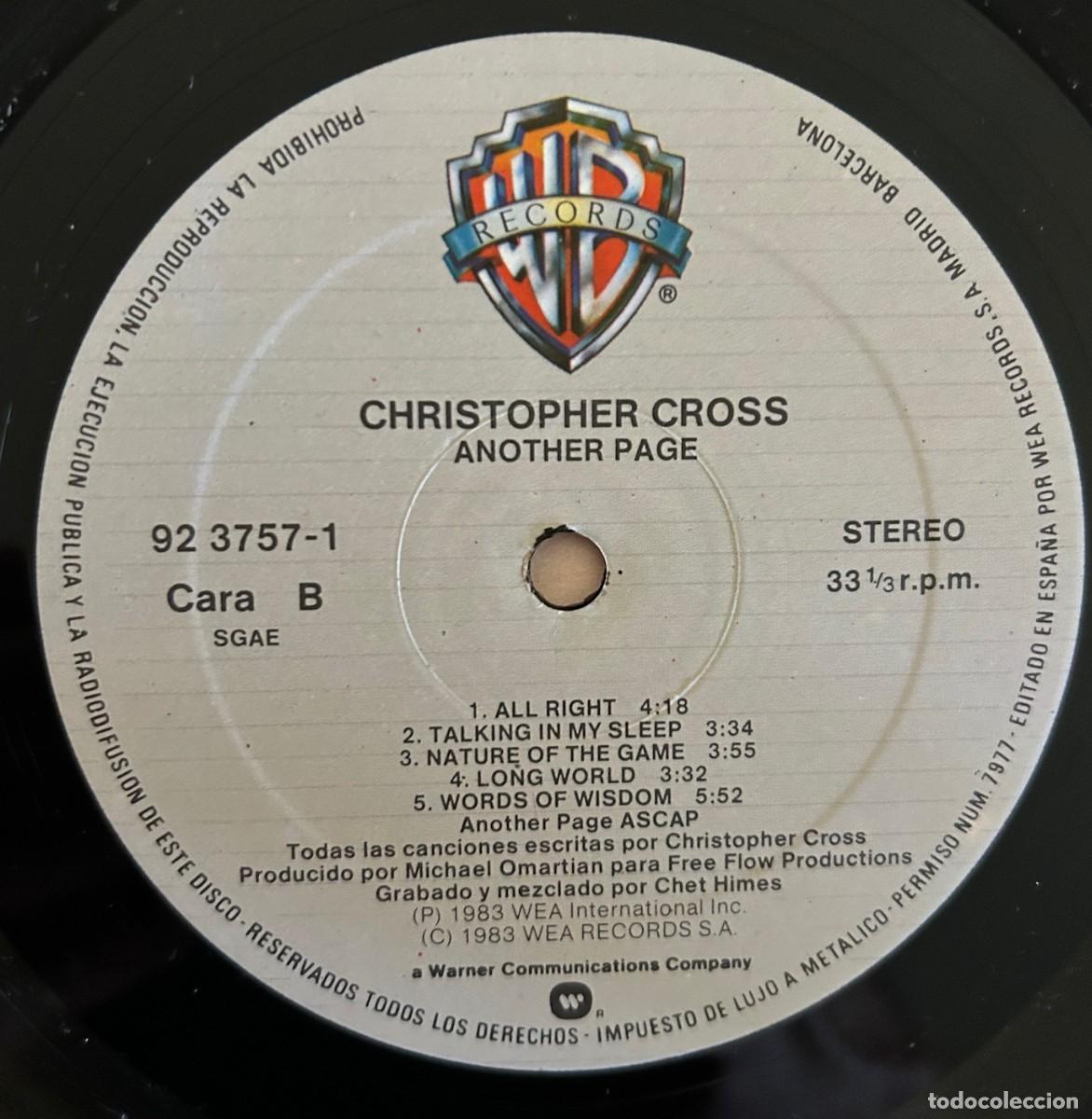 Discos de vinilo: Christopher Cross &ndash; Another Page. VINILO. Estado. Vg / Vg. Edici&oacute;n Spain - Foto 3