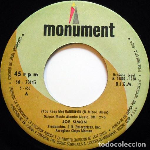 Discos de vinilo: Joe Simon &ndash; Hangin On - 7&rdquo; - Foto 2