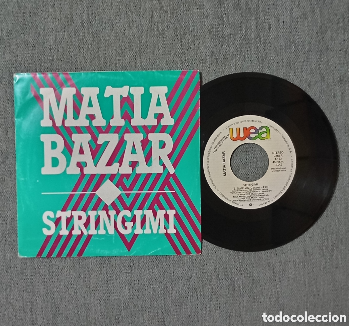 Discos de vinilo: Matia Bazar. Stringimi/ Stringimi. Single 7&rdquo;PROMO, a&ntilde;o 1989. - Foto 1