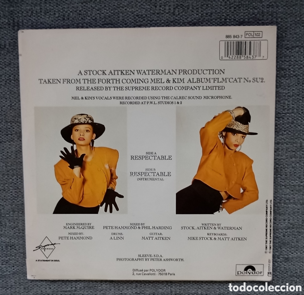 Discos de vinilo: Mel & Kim. Respectable/ Respectable instrumental. Single 7&rdquo;, a&ntilde;o 1987. - Foto 2