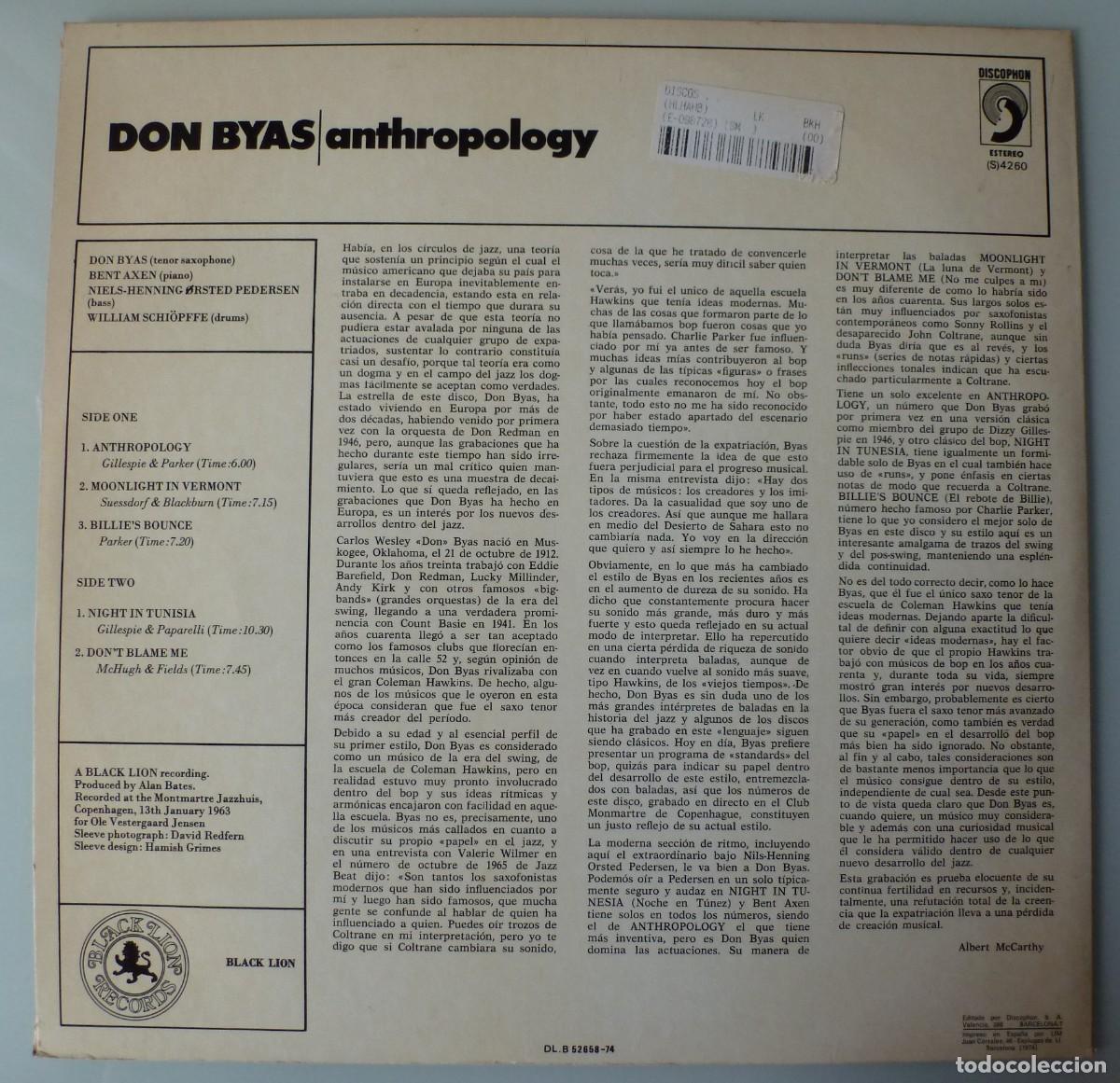 Discos de vinilo: DON BYAS - ANTROPOLOGY (LP DISCOPHON 1974) - Foto 2