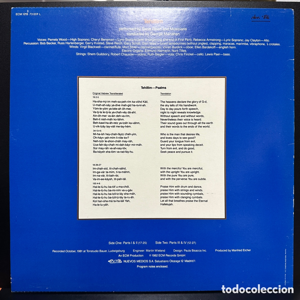 Discos de vinilo: Steve Reich - Tehillim (LP) - Foto 2