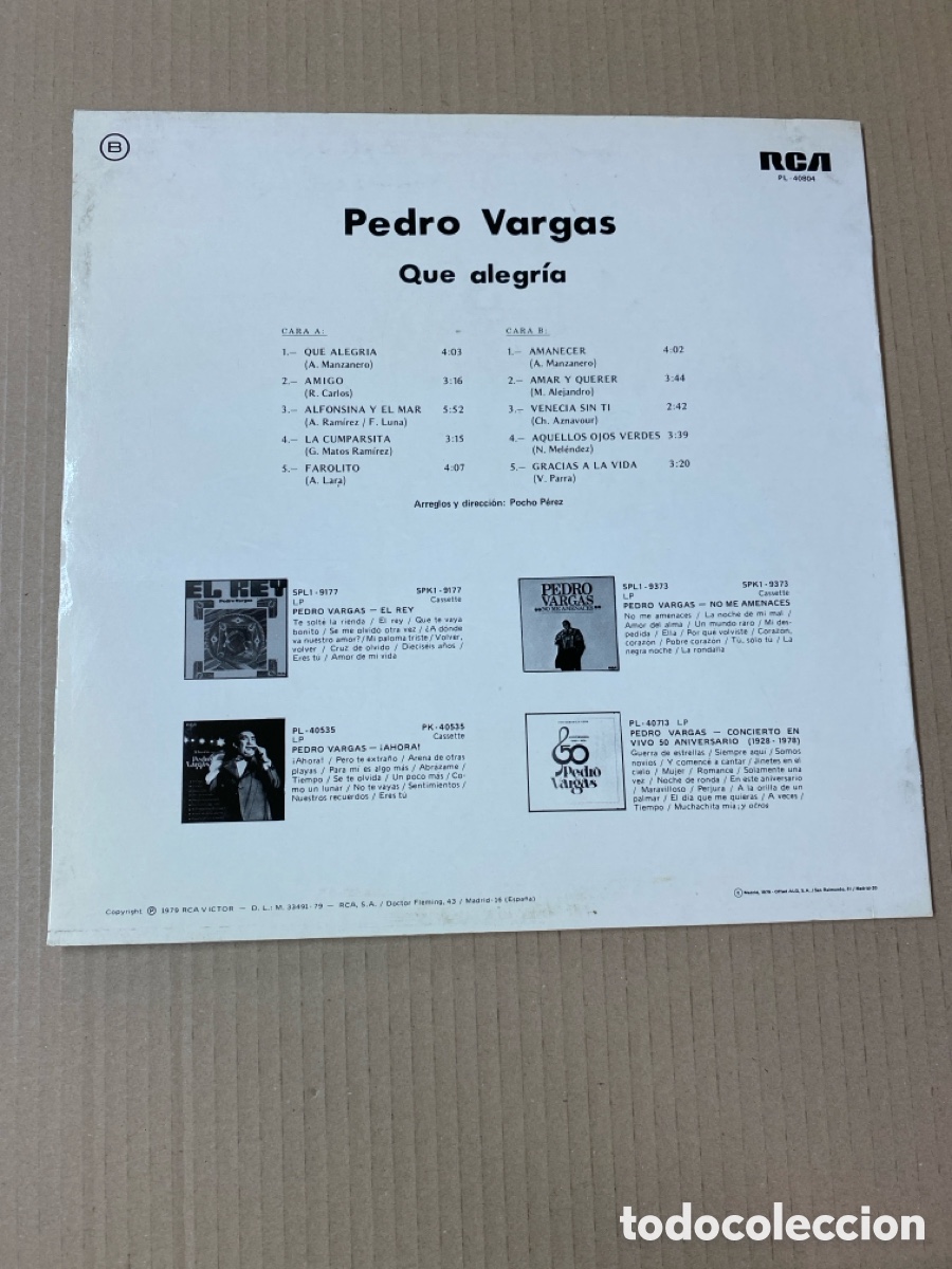 Discos de vinilo: LP PEDRO VARGAS. QUE ALEGRIA. - Foto 2