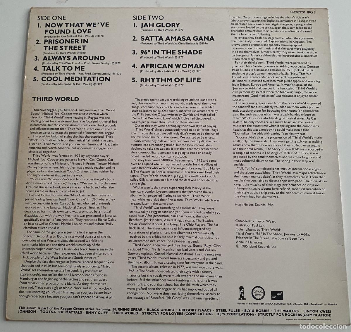 Discos de vinilo: THIRD WORLD - THIRD WORLD - REGGAE GREATS - ISLAND - ARIOLA - 1986 - Foto 2